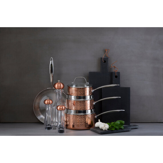 Minerva Small 16 cm Hammered Copper Finish Saucepan with Lid