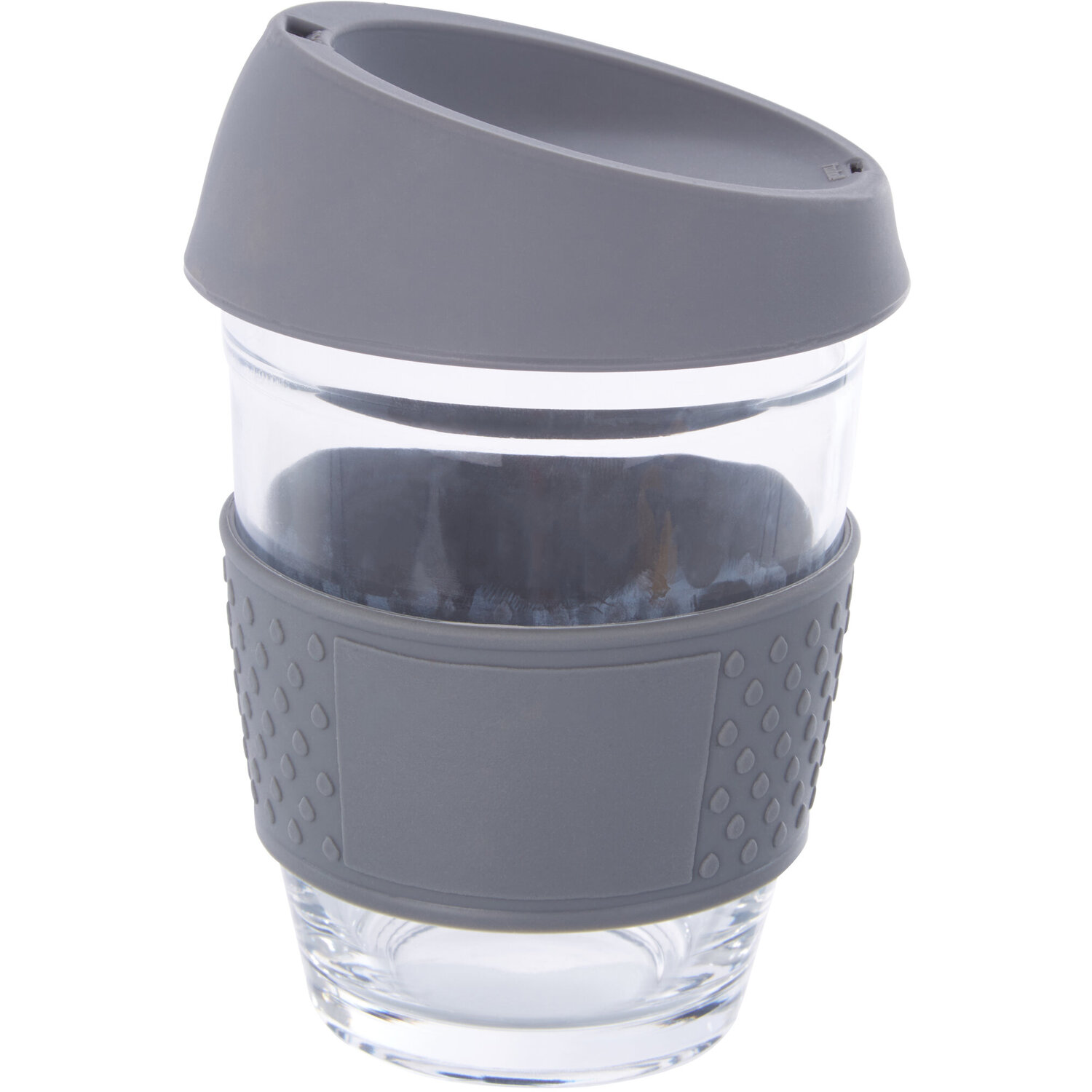 Mimo Glass Mug With Grey Silicone Band Lid - Grey, Clear