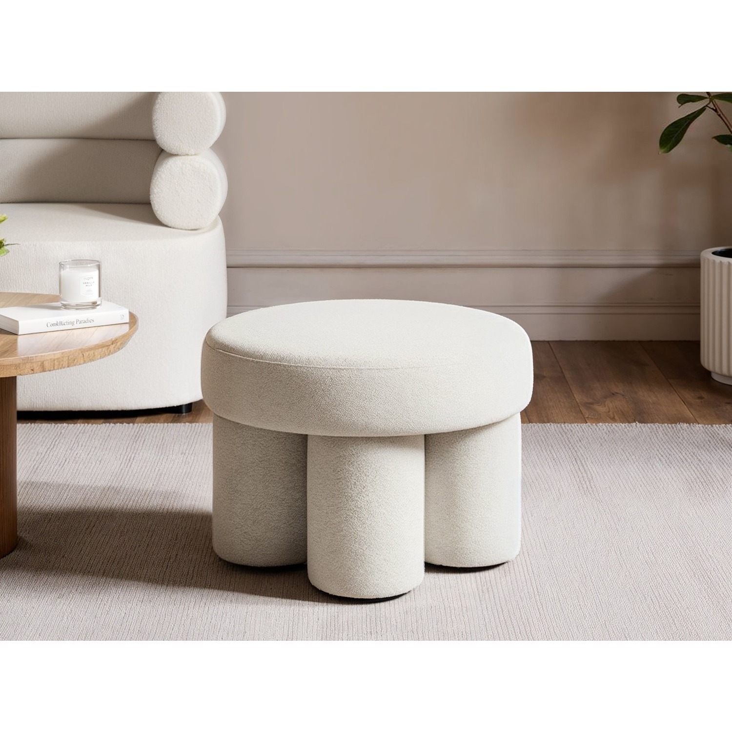 Ferro Low Pouffe Beige Fabric - Beige