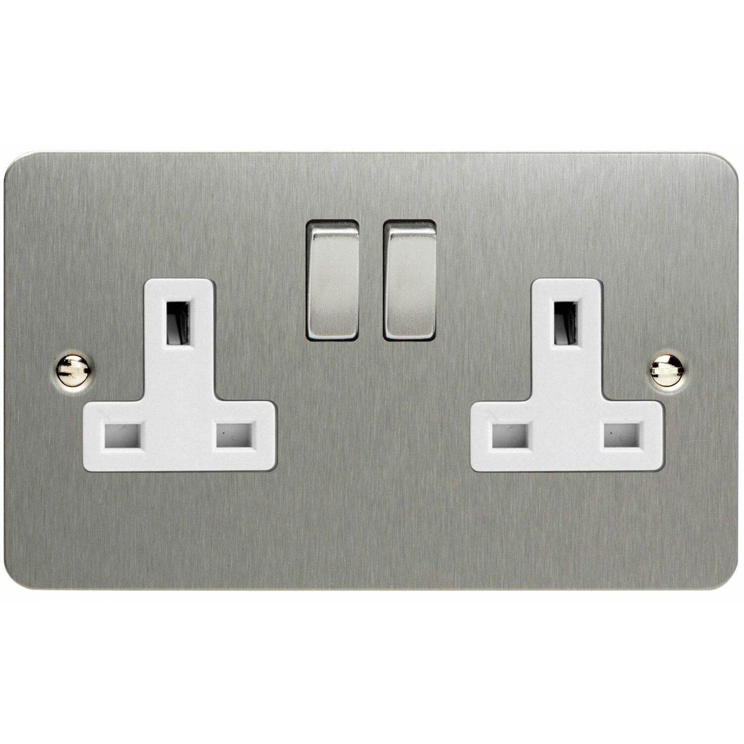 13A Socket Silver 2-Gang 2 Pole Ultraflat Brushed Steel + Steel/White Insert - Image 5
