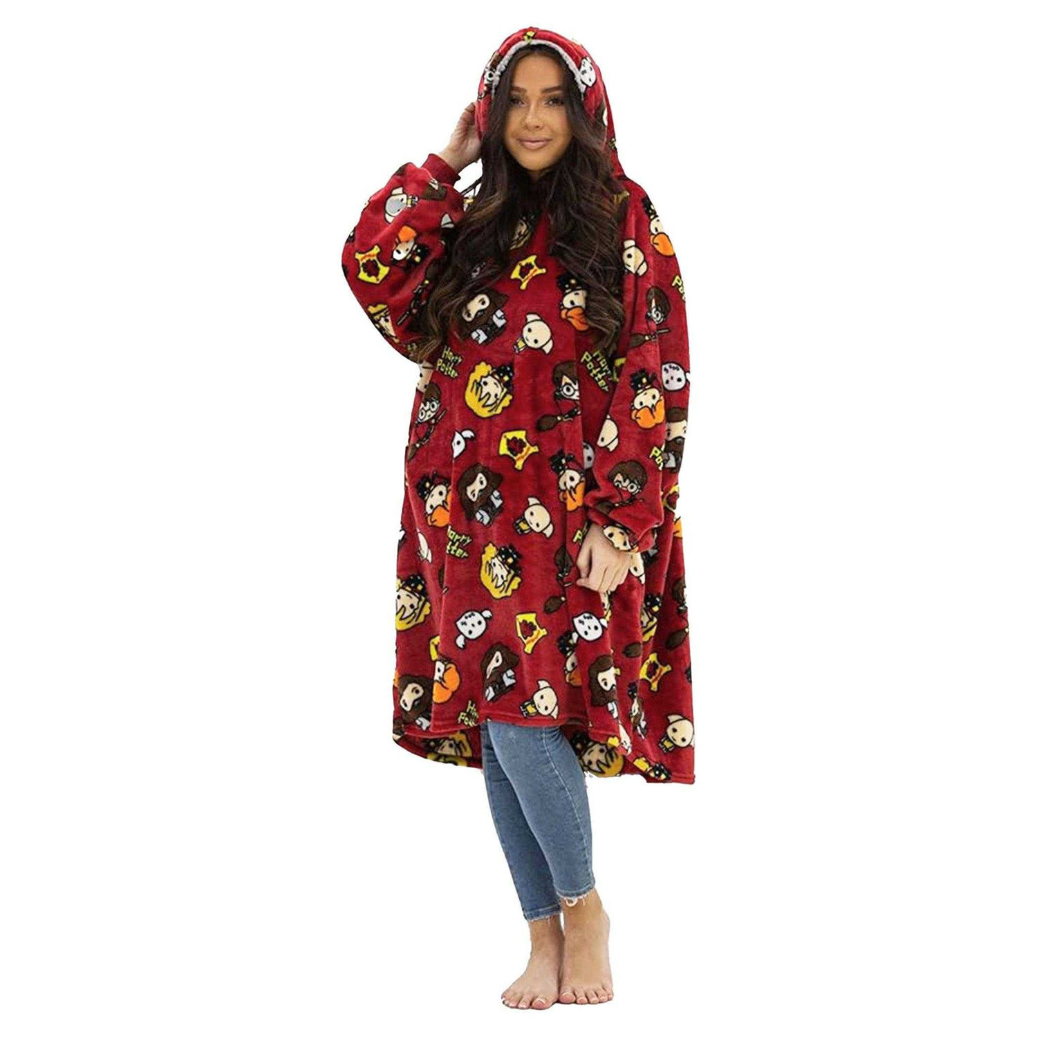 Harry Potter Unisex Adult Charm Fleece Sherpa Lined Oversized Blanket Hoodie - Red