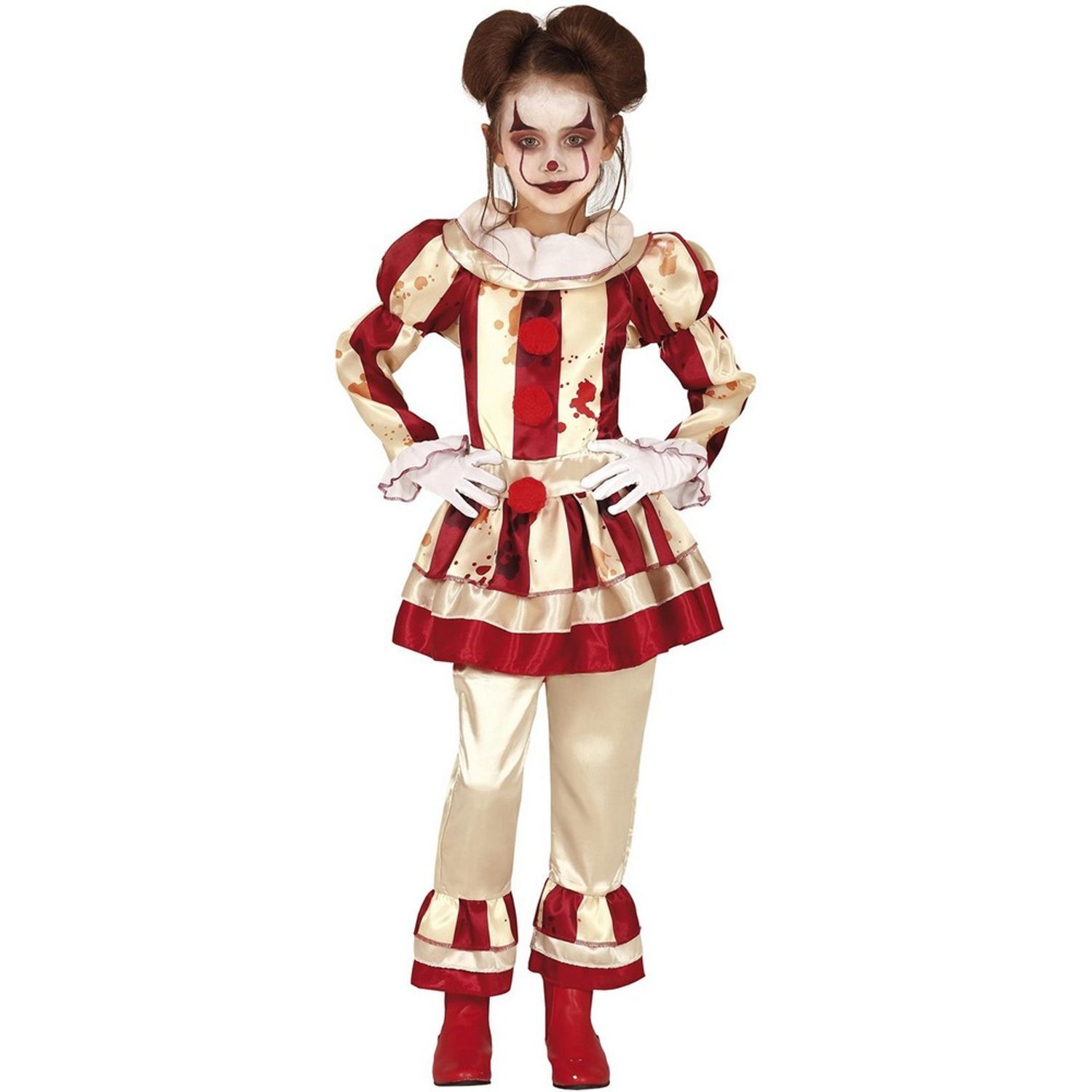 Fiestas Guirca Girls Striped Clown Costume Set - Beige/Burgundy / One_size