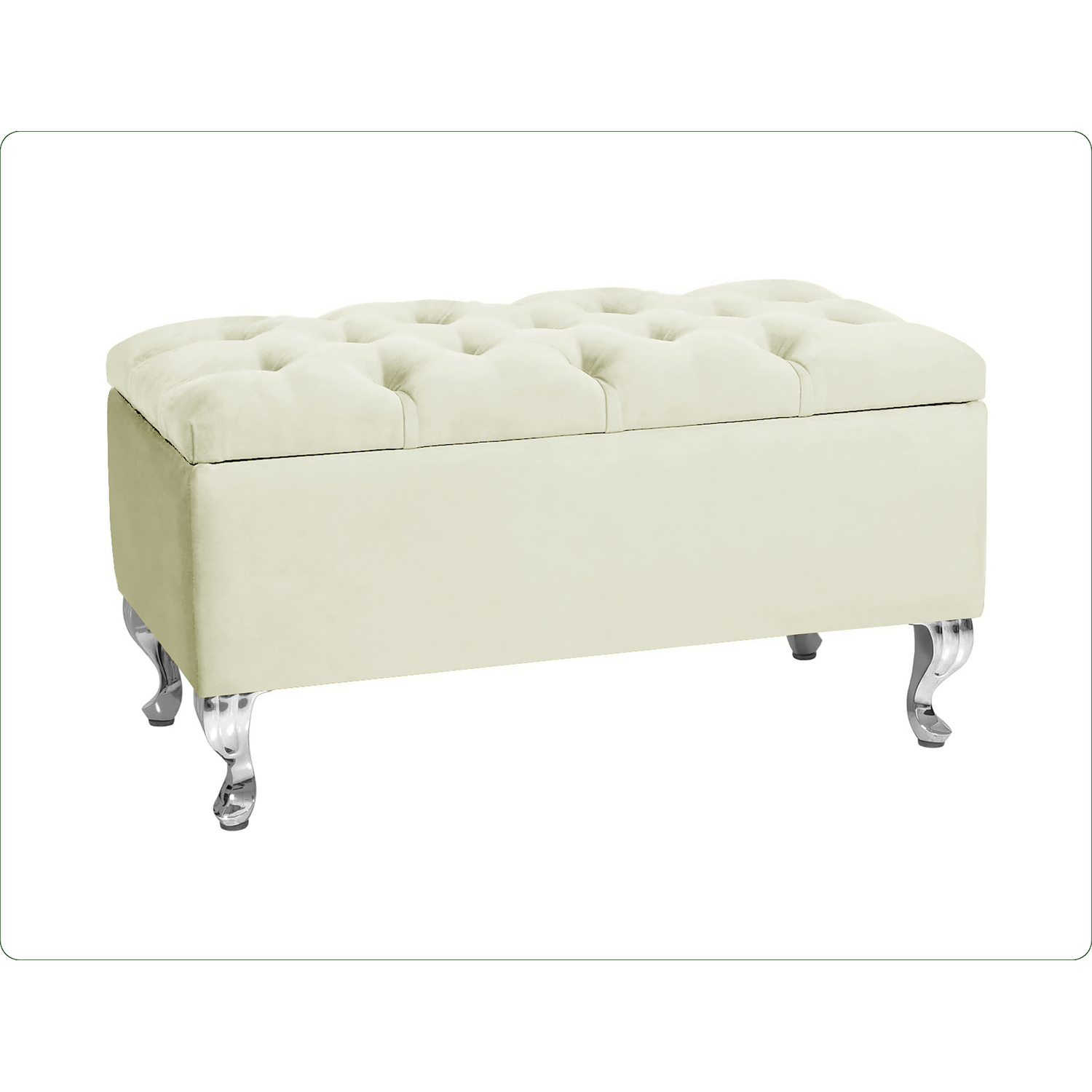 R&M Furnishers 180Cm Chesterfield Ottoman Storage Bench, Teal Tufted Upholstered Velvet Ottoman Footstool - Cream Plush Velvet
