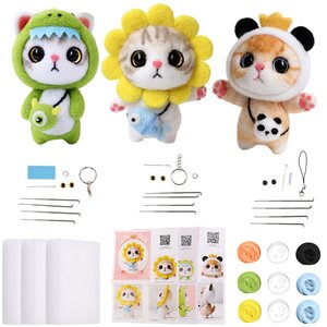 3PCS Needle Felting Starter Kit DIY Cat Animals Wool Set