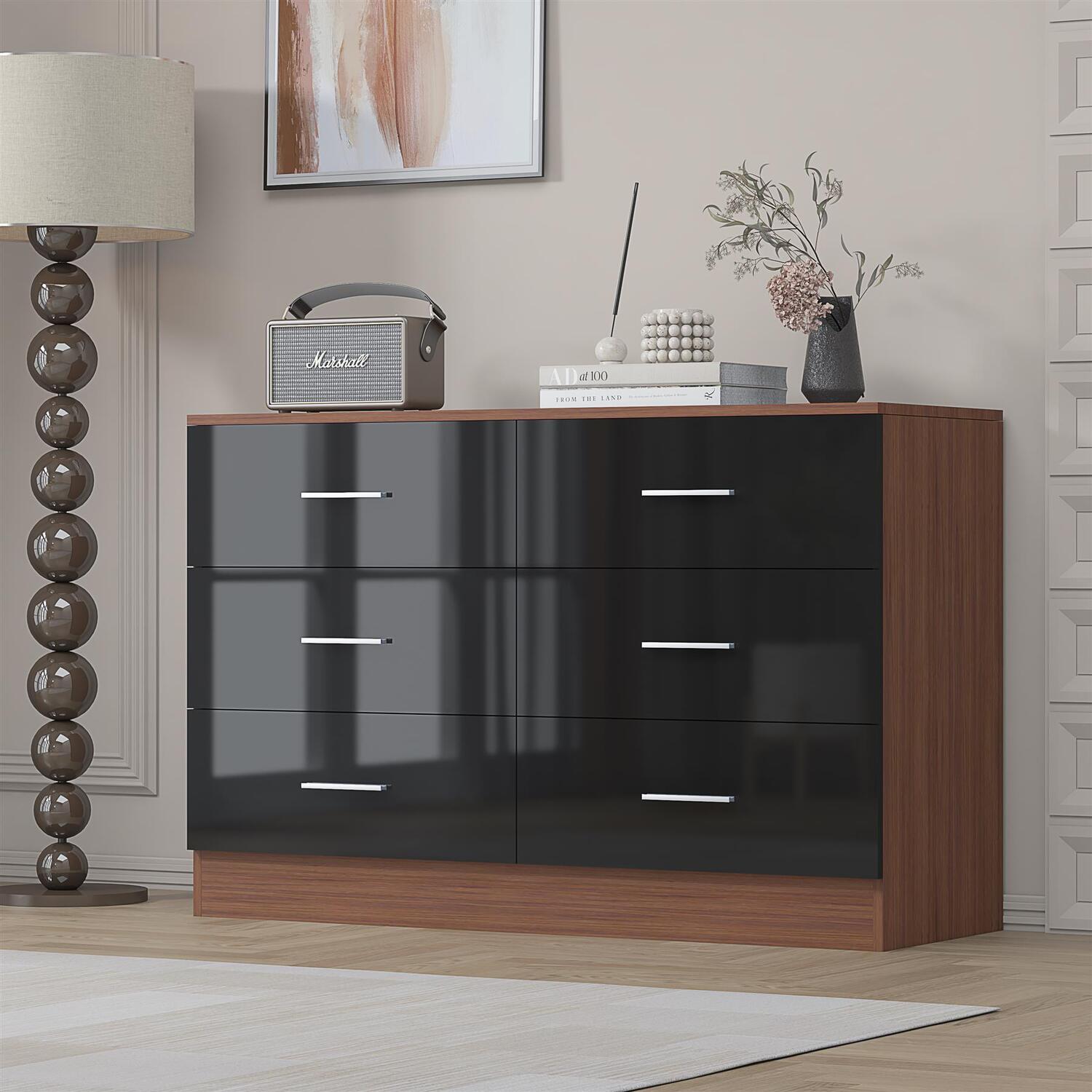 REFLECT 6 Drawer Chest - Black Gloss Fronts & Walnut Matt Carcass - Image 6