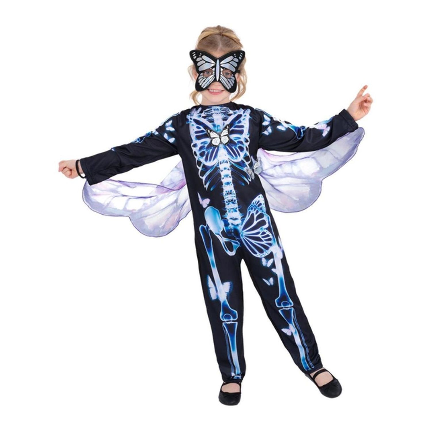 Smiffys Girls Butterfly Skeleton Costume Set - Black/Blue
