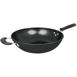 Large 34cm Black Non Stick Carbon Steel Wok Frying Pan Chinese Stir Fry Cookware