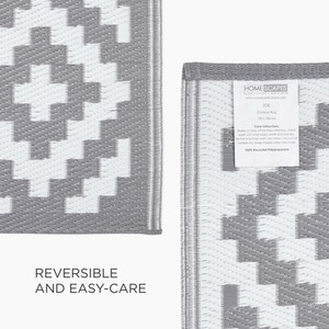 Grey / 300in Homescapes Outdoor Rug Luxury Waterproof Reversible Recycled, Grey Zoe Geometric shot 16397699