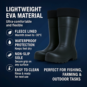 Men's Thermal Waterproof Wellington Boots, Lightweight EVA Fleece Lined Wellies (Black / Size 8)