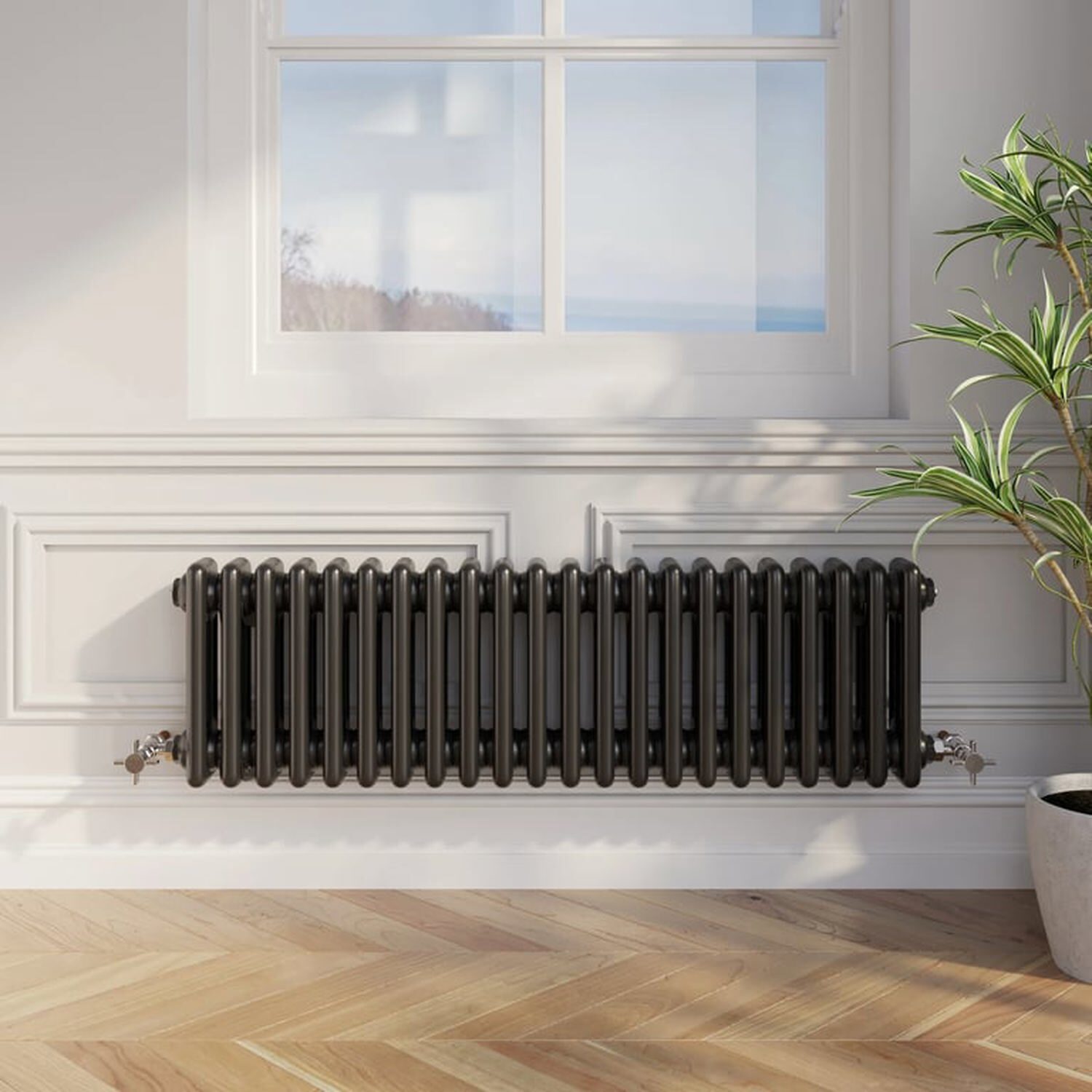 Temprazo Traditional Colosseum Double Bar Column Radiator Black 300 X 425Mm - Black / 1010Mm / 300Mm / 100Mm