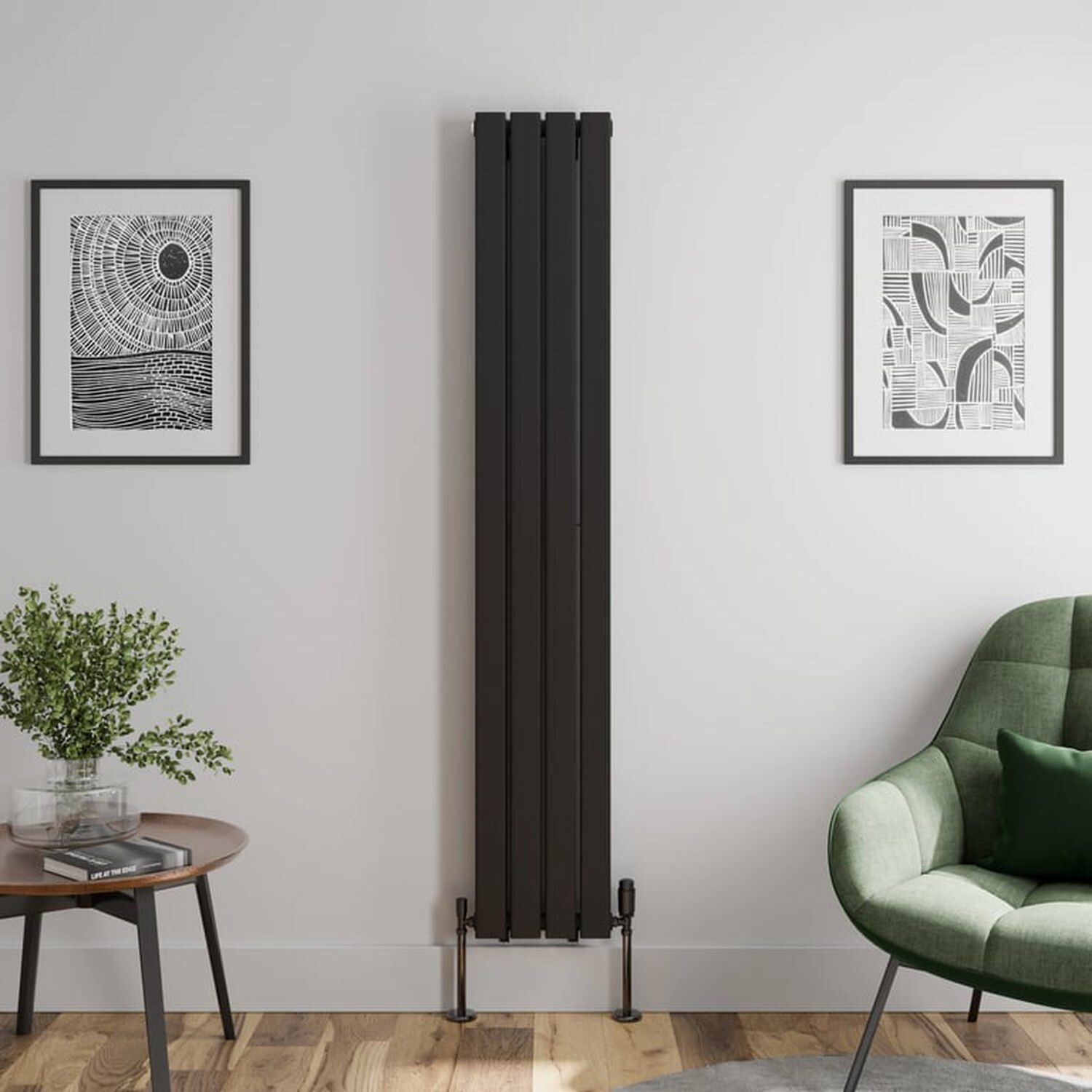 Temprazo 1800 X 305Mm Flat Double Panel Vertical Designer Radiator - Black - Black