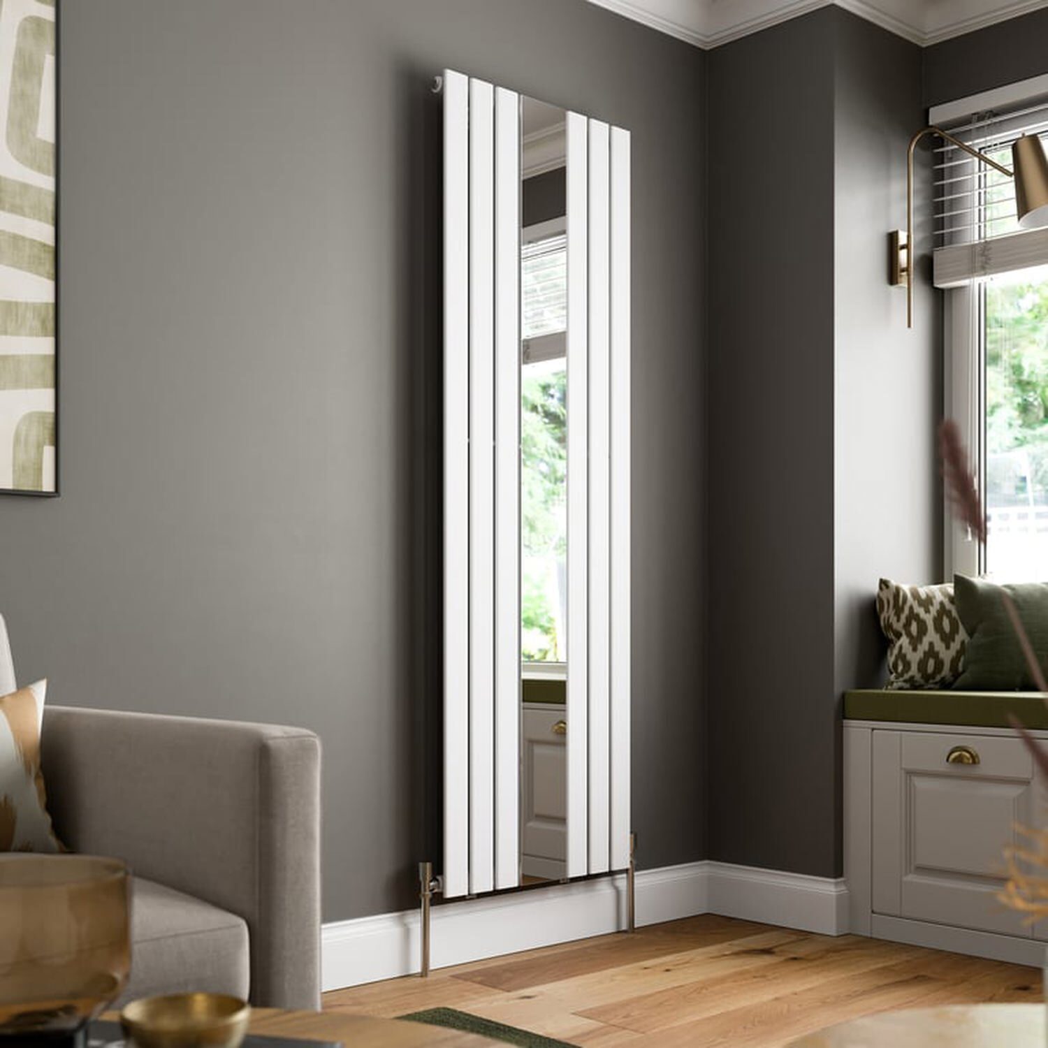 Temprazo 1800 X 600Mm Single Flat Panel Vertical Mirror Radiator - White - White