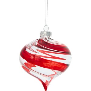 Swirl Clear Glass Onion Bauble Red