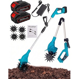 21V Cordless Garden Tiller with Batteries