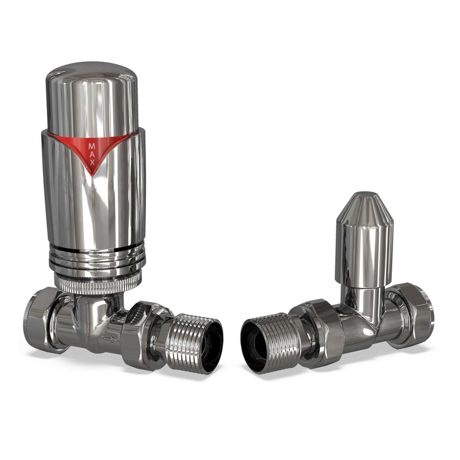 UK Radiators Chrome Thermostatic Radiator Valve and Chrome Lockshield Valve - Chrome Classy and Modern Design 1/2" x 10mm Straight Radiator Valve - Image 2