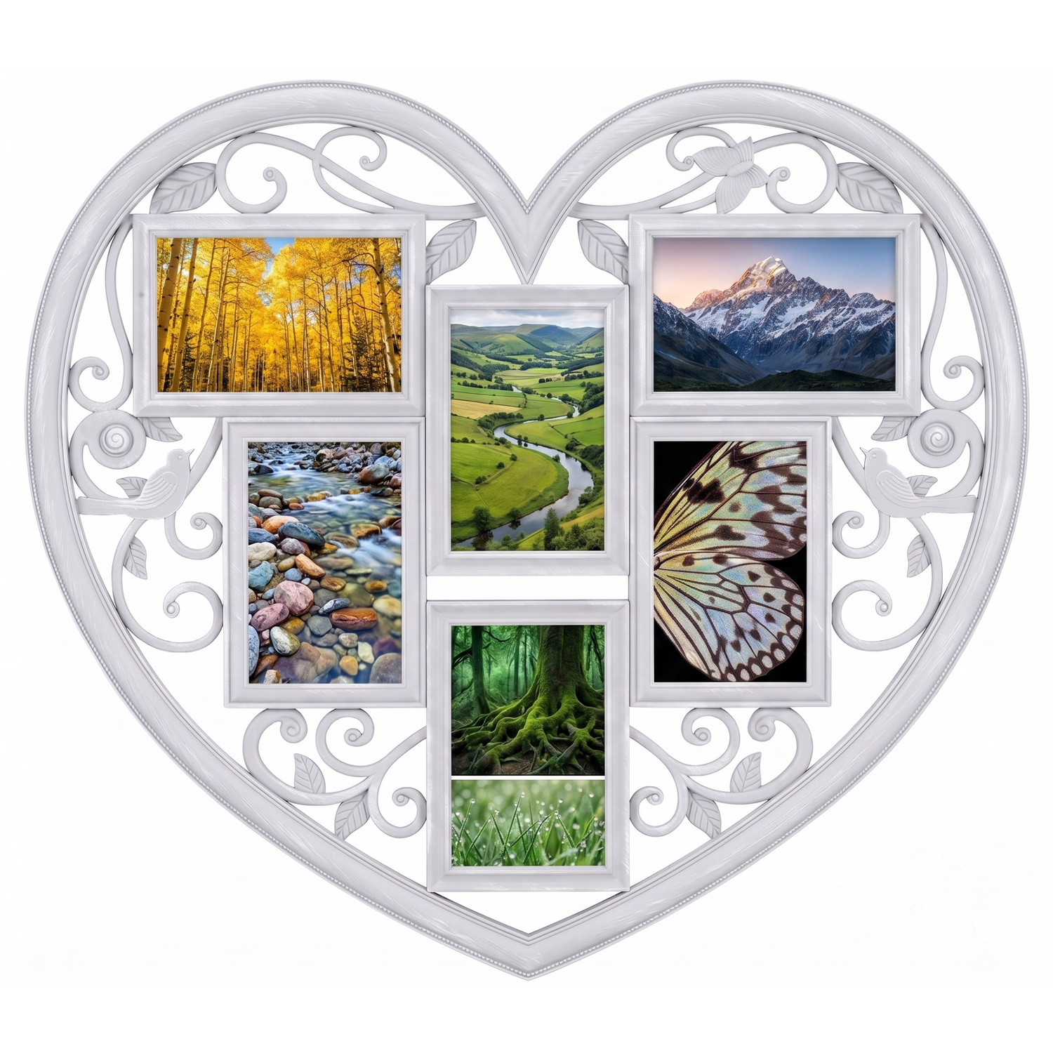Biznest 6 Multi Aperture Heart Shaped Vintage Black Photo Frame 58X52.5x1.7cm - Grey Brushed White - Image 3