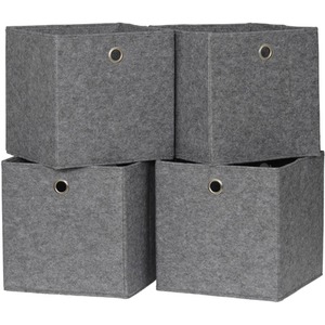 Grey Felt / Felt Home Source Pack of 4 Cube Canvas Fabric Storage Insert Boxes shot 17033559