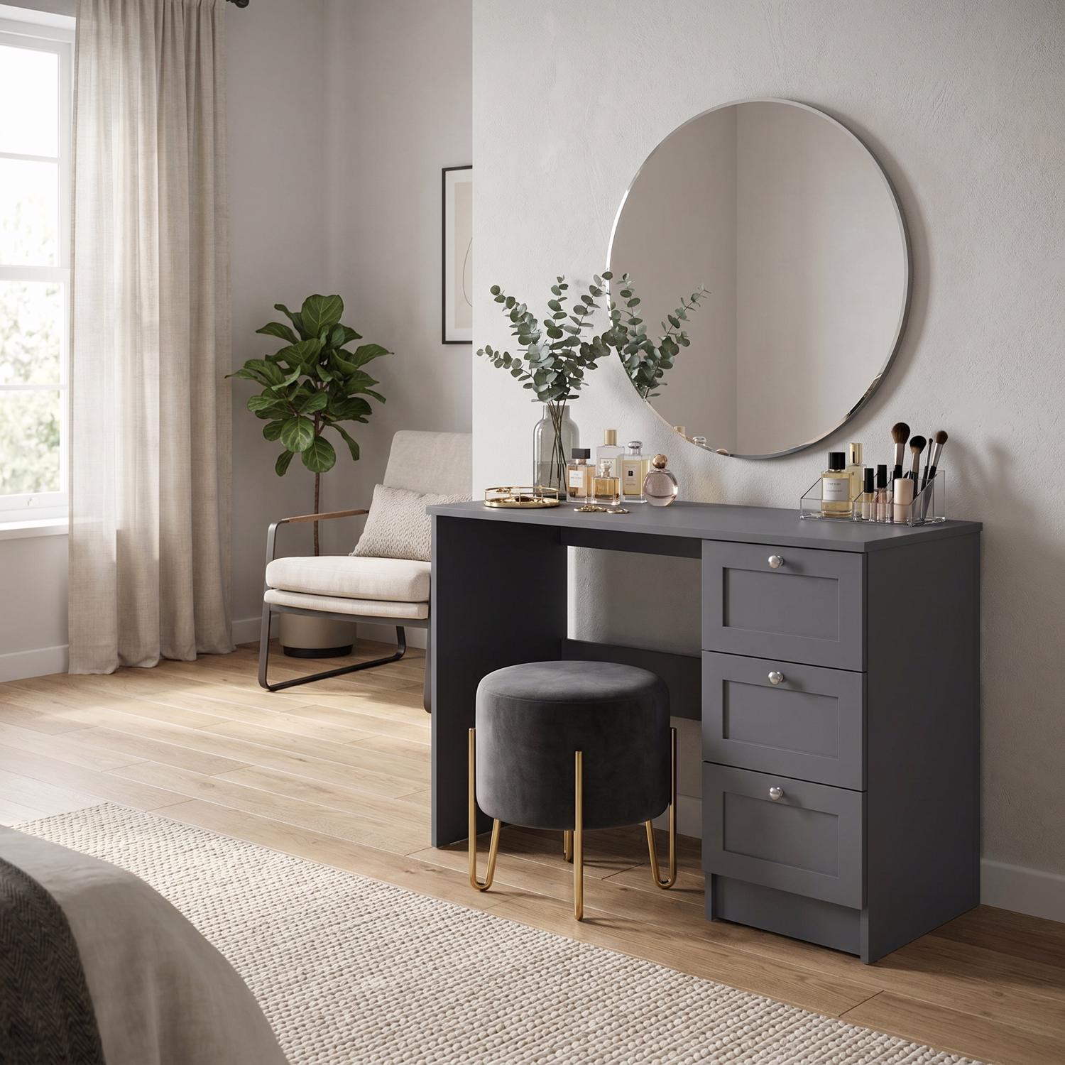 B&Q - Artus 3 Drawer Dressing Makeup Vanity Table Bedroom Study Desk Grey - Image 4