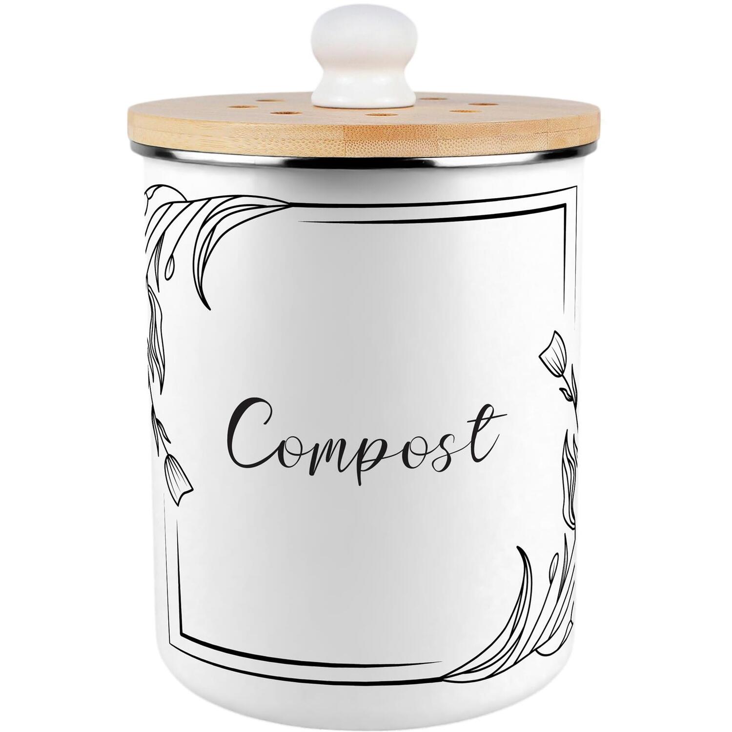 Purely Home Floral Border Compost Caddy - Metal 2L Decorative Kitchen Food Waste Bin - Pink