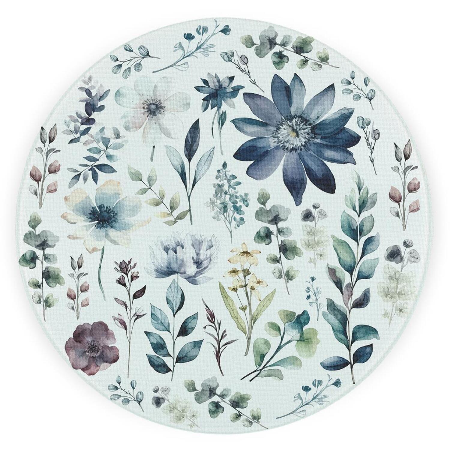 Image of Blue Pastel Flowers Textured Glass Round&hellip;