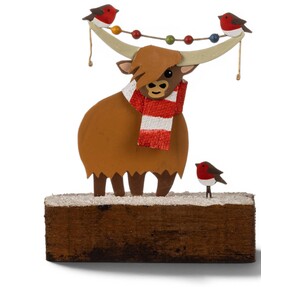 Highland Cow with Robins Christmas Decoration