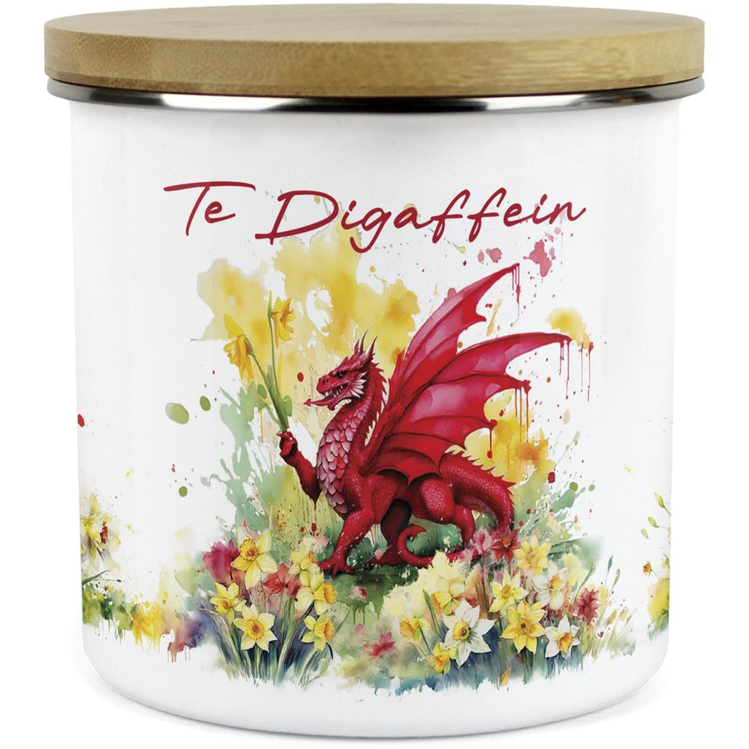 Purely Home Daffodils & Welsh Dragon Large Kitchen Storage Canister (Welsh) - White