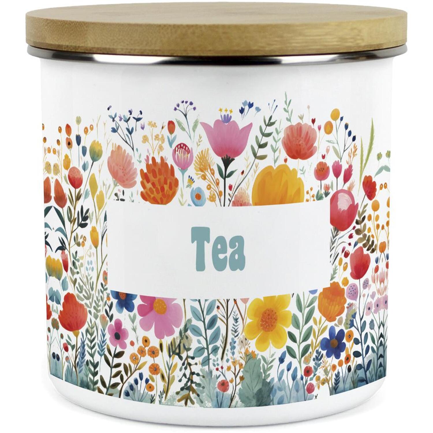 B&Q -  Flower Meadow Tea Storage CanisterBright Floral Kitchen DécorLarge 1.2L Enamel Hot Drinks/food Storage Container - Image 3