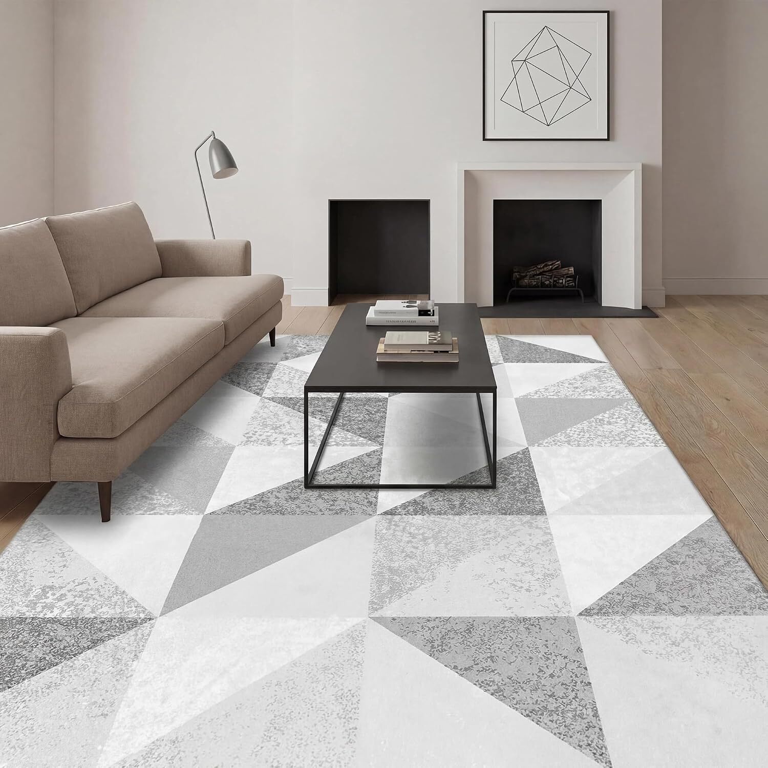 MCC Direct Short Pile Rectangular Triangle Pattern Rug Indoor Carpet 6 sizes in Grey | Size: 200 cm x 280 cm