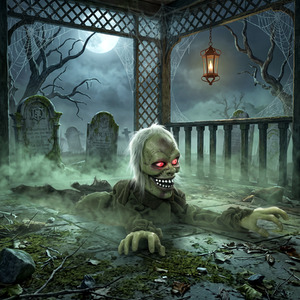HOMCOM Animatronic Crawling Zombie with Light-Up Eyes