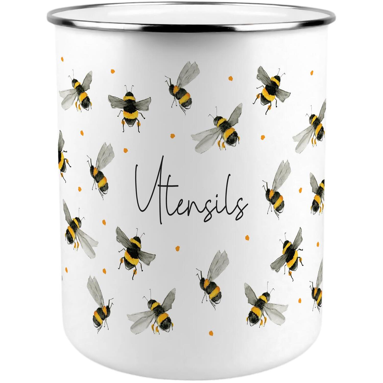 Scattered Bees Utensil Pot - Enamel XL Kitchen Utensil Organiser Decor Gift - Image 2