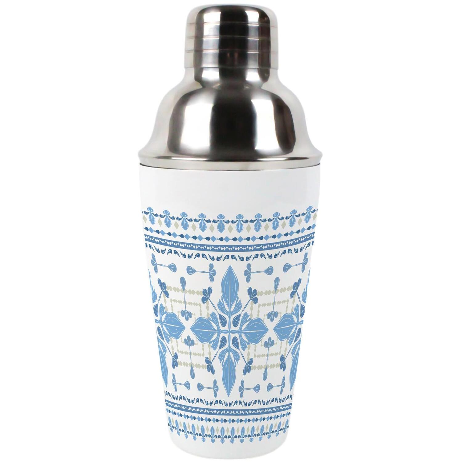 Purely Home Stainless Steel Cocktail Shaker & Strainer 550Ml - Blue Folk Tile - Blue