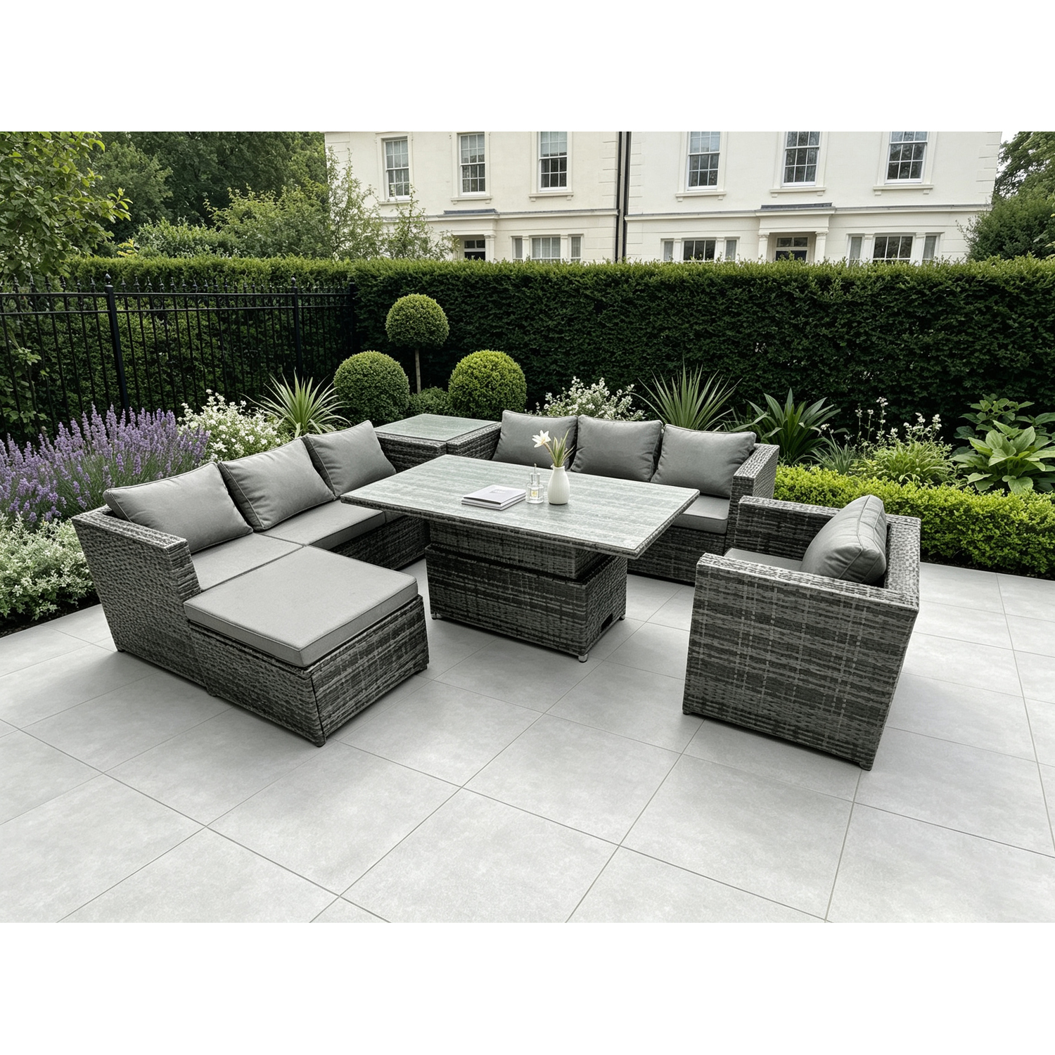 Rackhams Dark/Grey 8 Seater?Outdoor Rattan Sofa Set Adjustable Rising Lifting Side Tables Chairs Footstool Mixed - Image 2