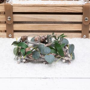Christmas Twig Frosted Pinecone Double Glass Tealight Holder