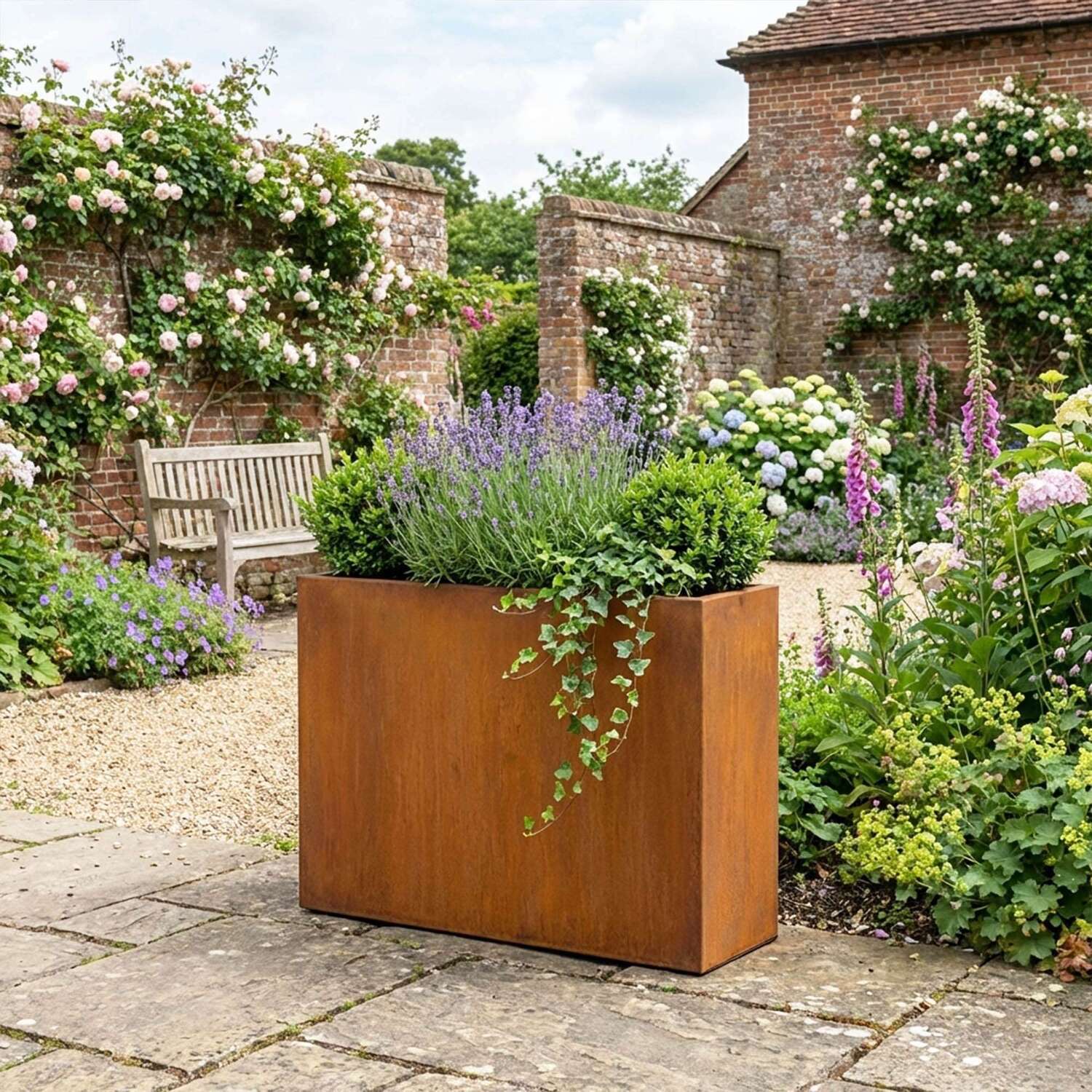 Nicoman Unisex Burnt Orange Metal Planter Galvanised Steel Trough Planter - 90Cm X 82Cm In | : 90 Cm X 82 Cm - Image 4