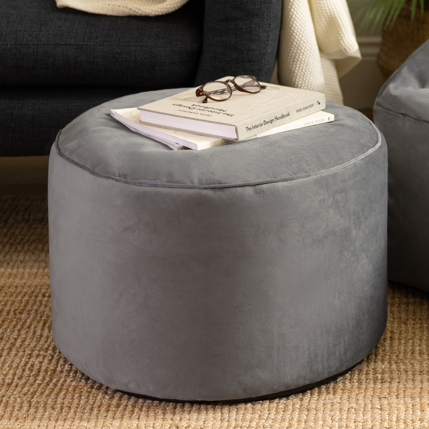 Icon Milano Round Velvet Pouffe - Grey