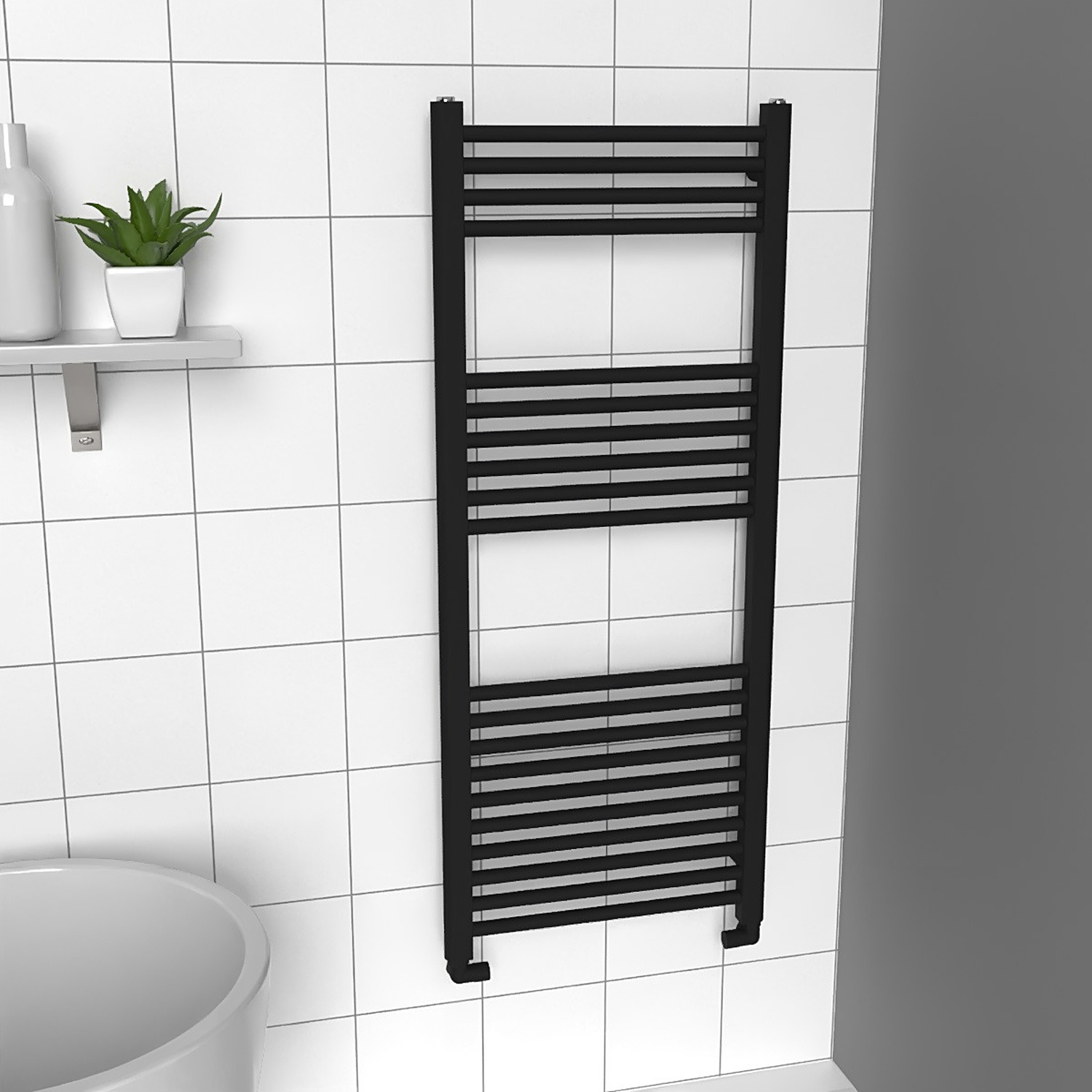 B&Q -  Black Ladder Towel Radiator 1200mm (H) X 500mm (W) - Image 2