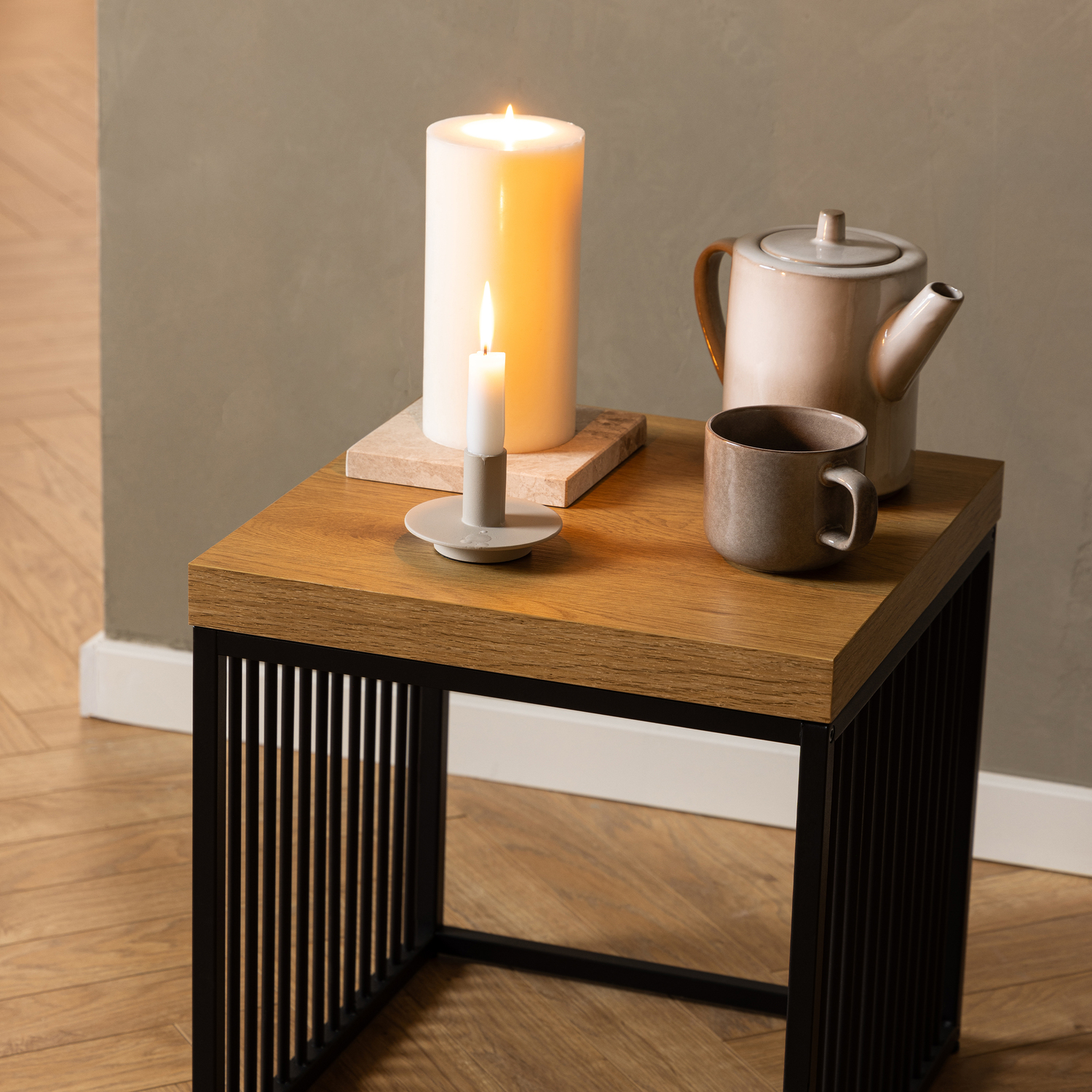 Florence Strington Side Table - Black & Oak Effect Top - Steel Base - Furniture To Go - Image 4