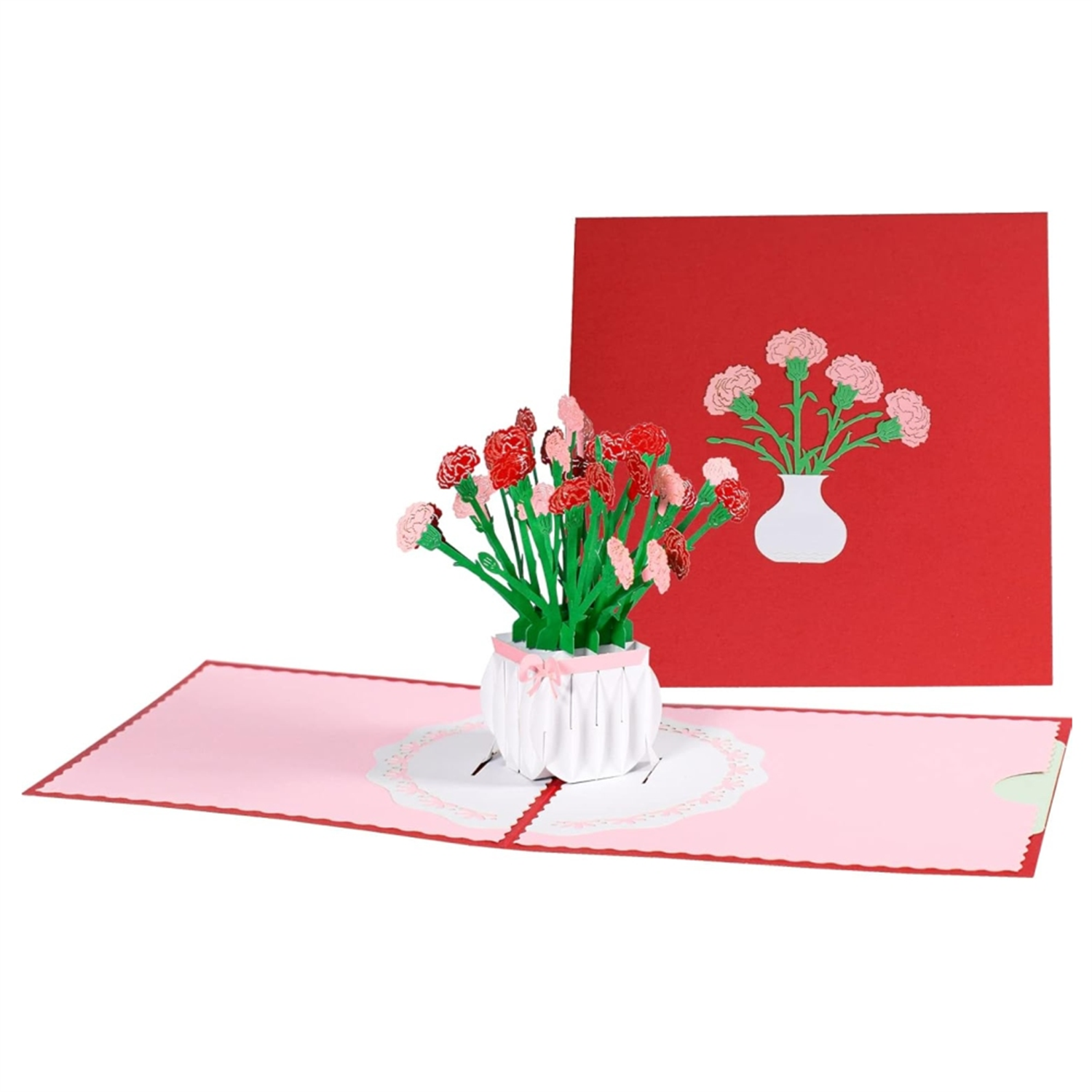 Carnation Vase 3D Pop Up Greeting Card -Mother Day Anniversary Birthday Get Well - Image 2