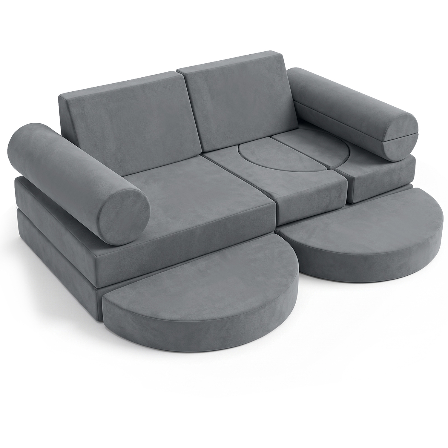 Costway 13 Pieces Modular Kids Play Couch Sectional Sofa Set-Grey - Grey