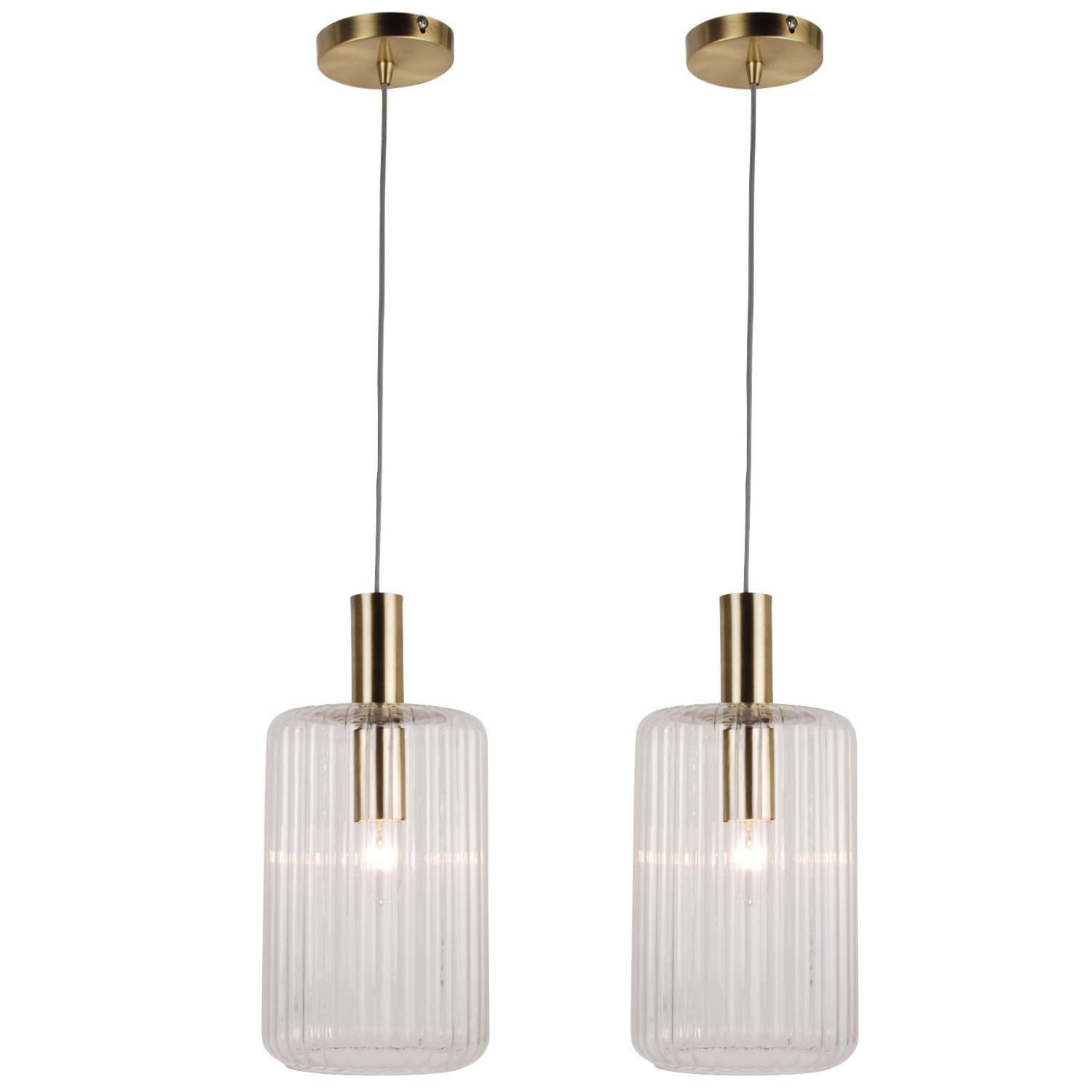 First Choice Lighting Set Of 2 Fluted Glass Pendant With Clear Glass And Bronze - Bronze & Clear