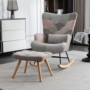 Rocking Chair with Ottoman, Pillow and Solid Wood Legs, Multicolour