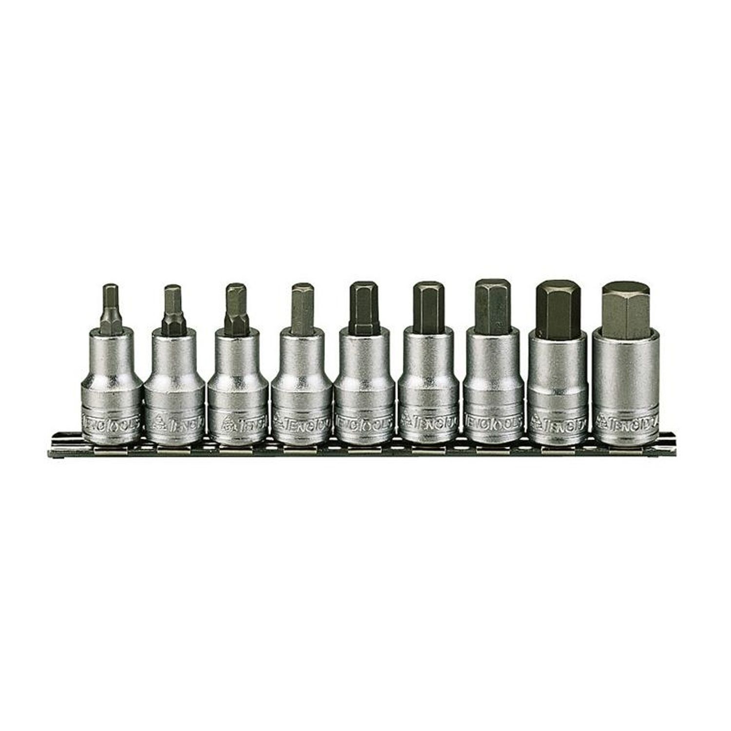 Teng 1/2In Drive M1212 Hex Socket Clip Rail Set, 9 Piece - Multi Colour