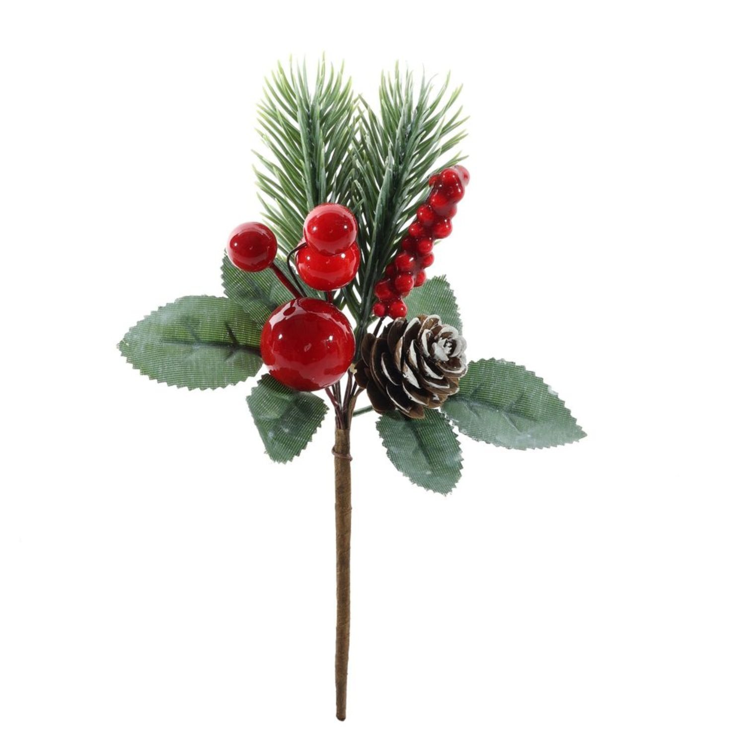 Kdmd Frosted Festive Pick With Red Berries Pinecone 6 Pack - Red
