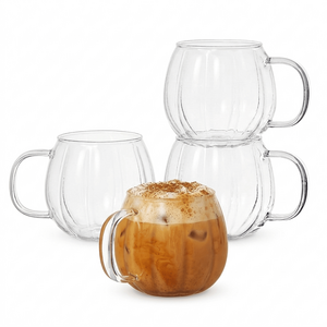 Eden & Willow Ribbed Pumpkin Glass Coffee Mugs with Handles