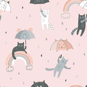 Raining Cats and Rainbows Wallpaper Sample, Multicoloured