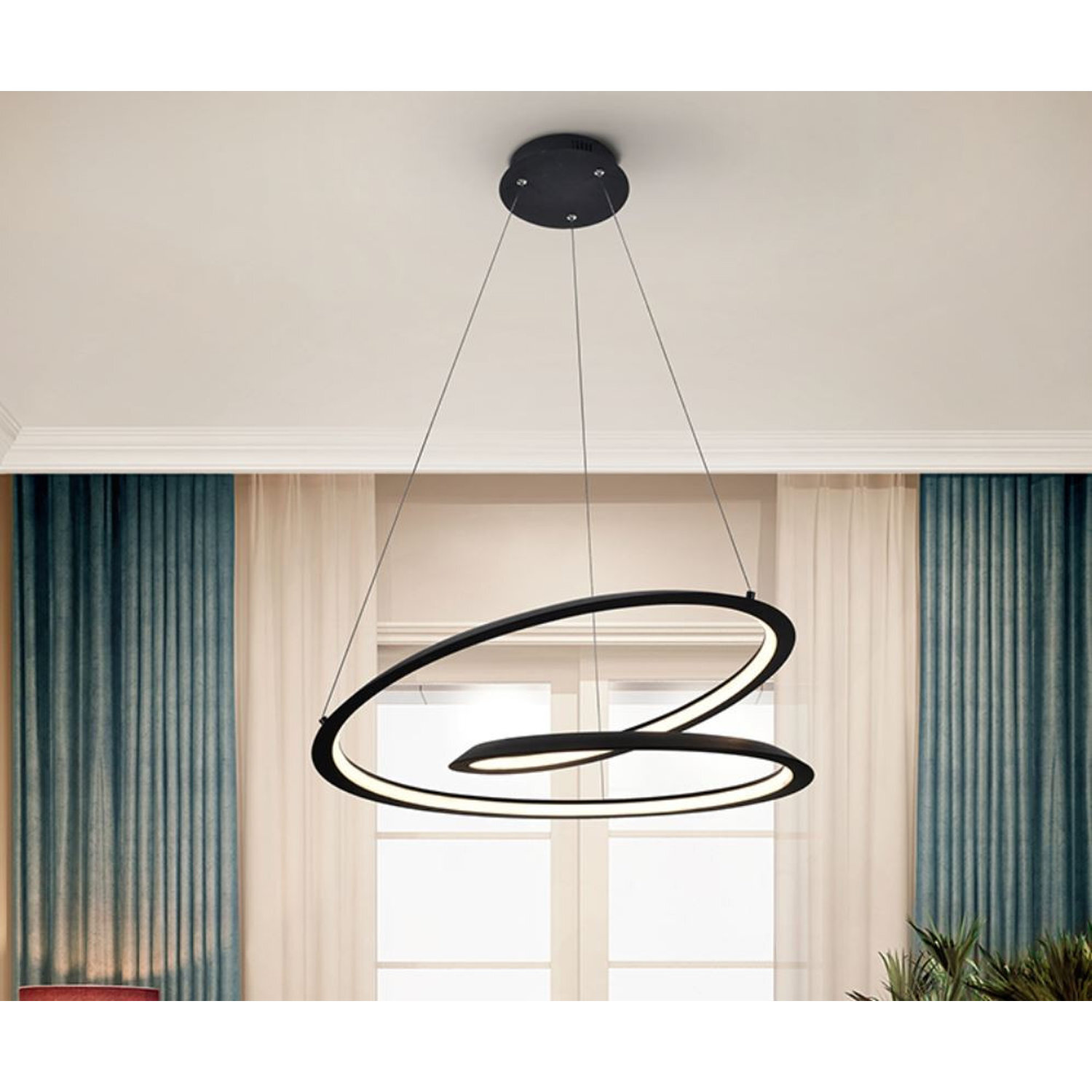 B&Q - Luminosa Looping Modern Designer Led Ring Swirl Pendant Light Matt Black1800Lm3000K - Image 2