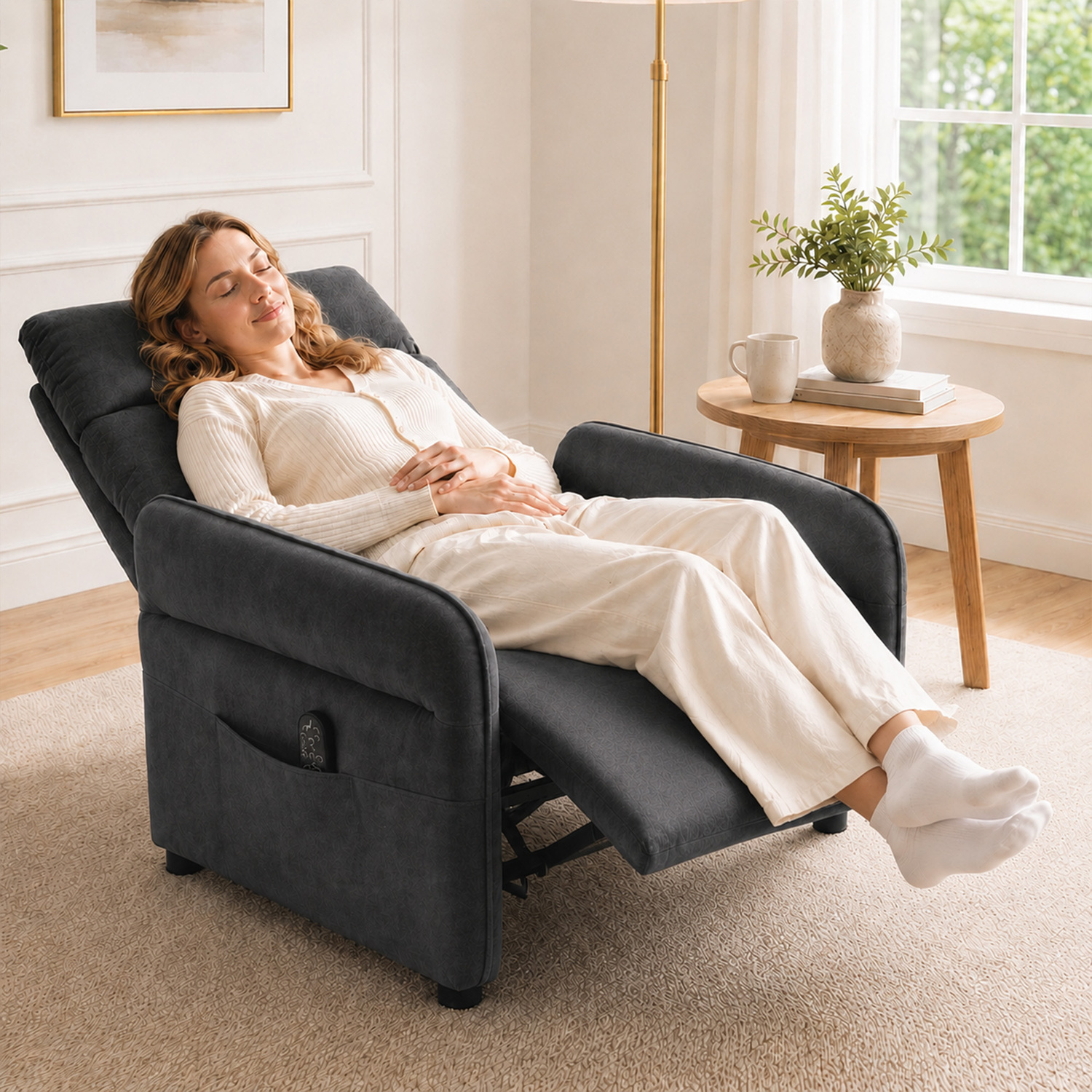 HOMCOM Recliner Armchair, Manual Recliner Chair, Massage & Heat, Dark Grey | Size: Armchair - Image 2