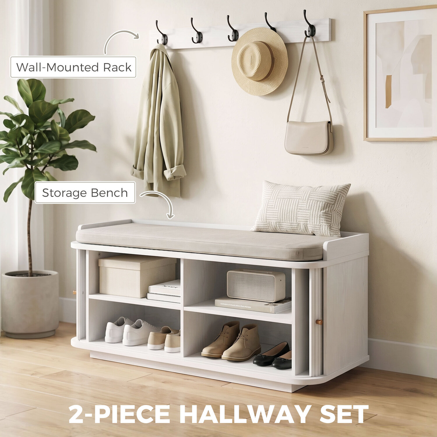 HOMCOM Hallway Furniture Set with Shoe Bench and Coat Rack