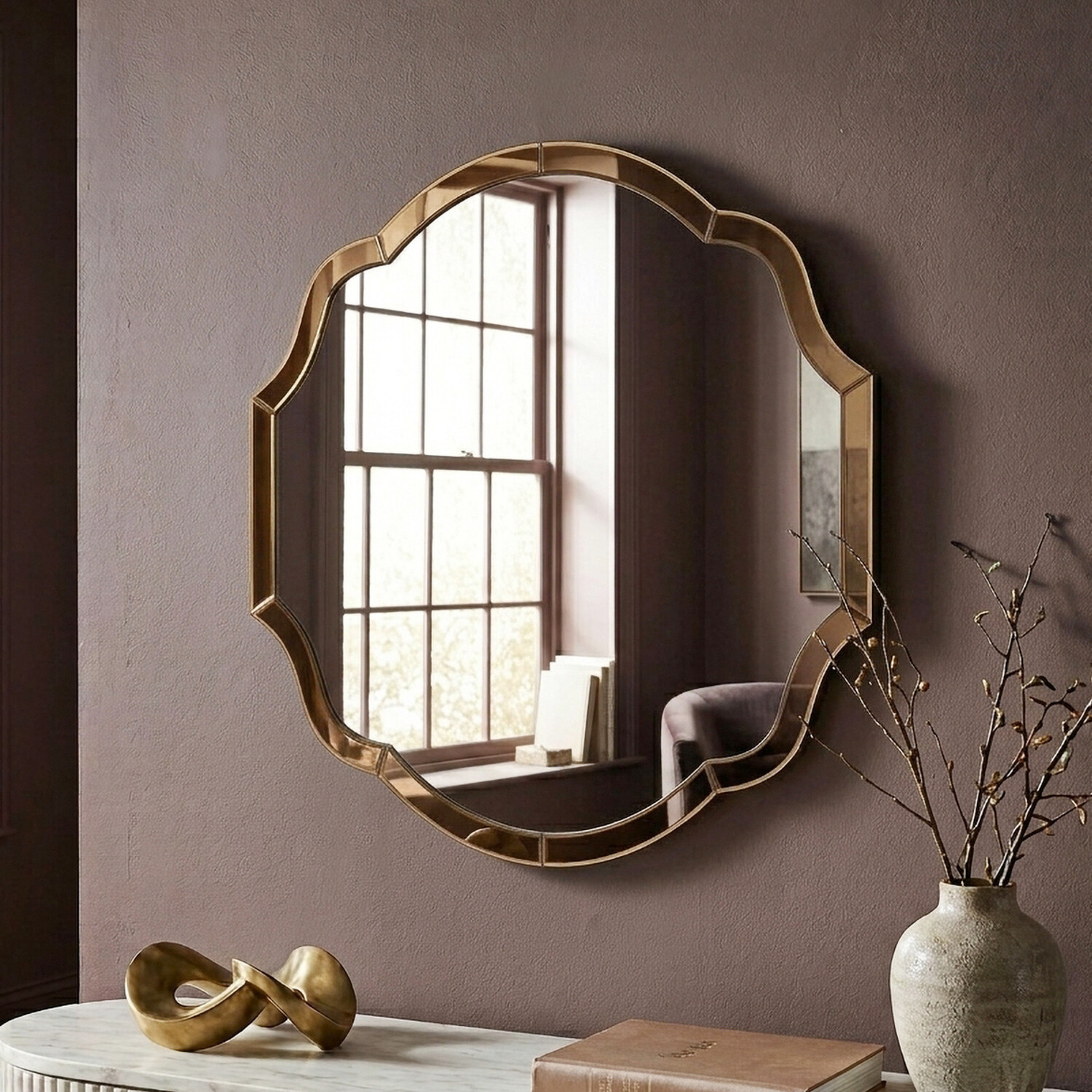 Antique Crest Bevelled Wall Mirror in Bronze Decorative Ornate Frame for Living Room and Bedroom - Image 2