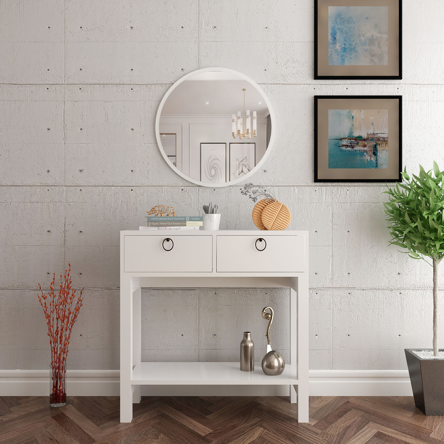 Console Table Dresuar With Mirror Monalisa - White